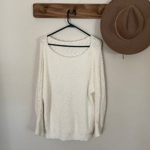 White plush off the shoulder sweater. Never worn